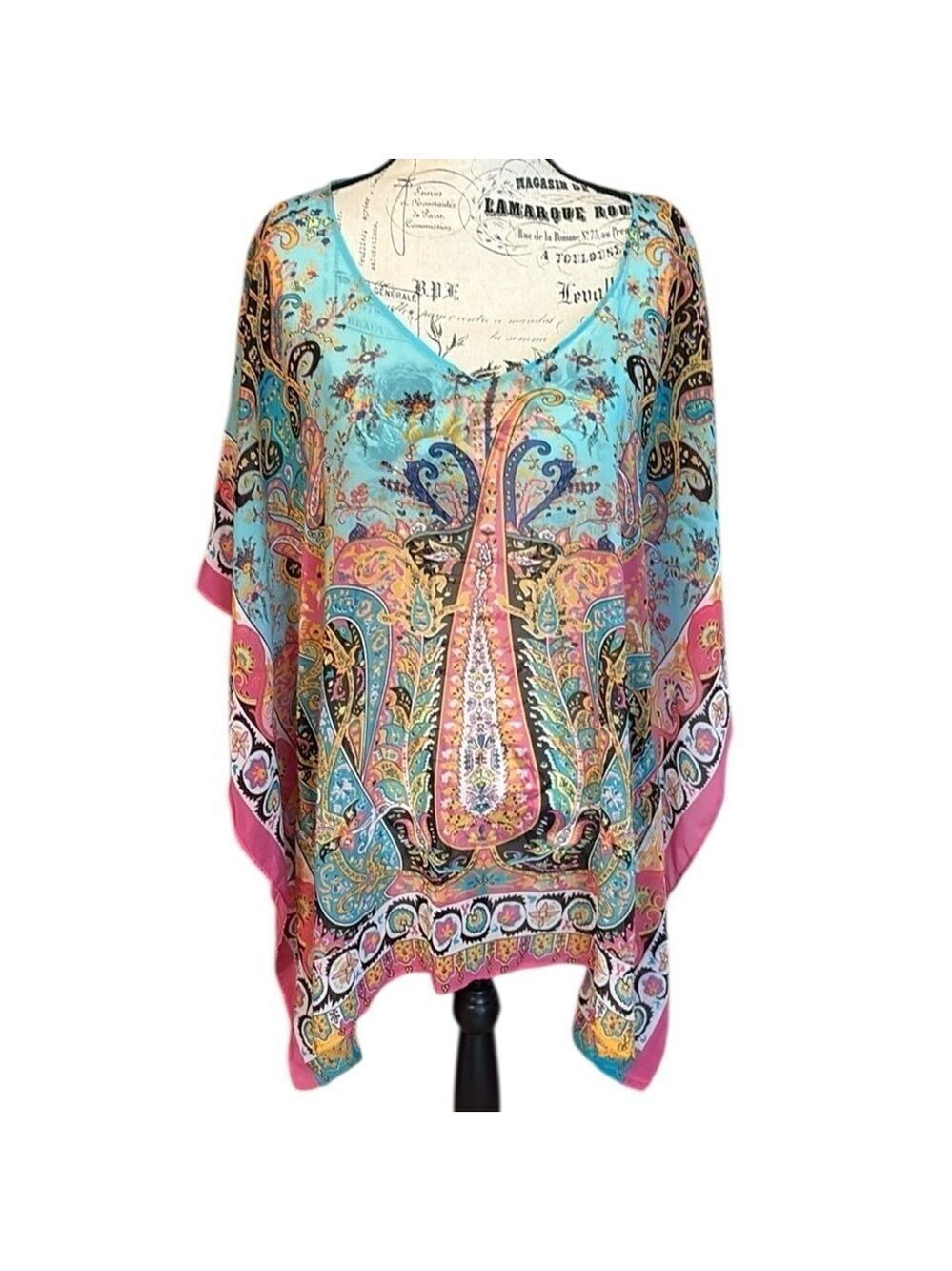 Lane Bryant Paisley Print Tunic Sheer Blue and Pink Size 18/20